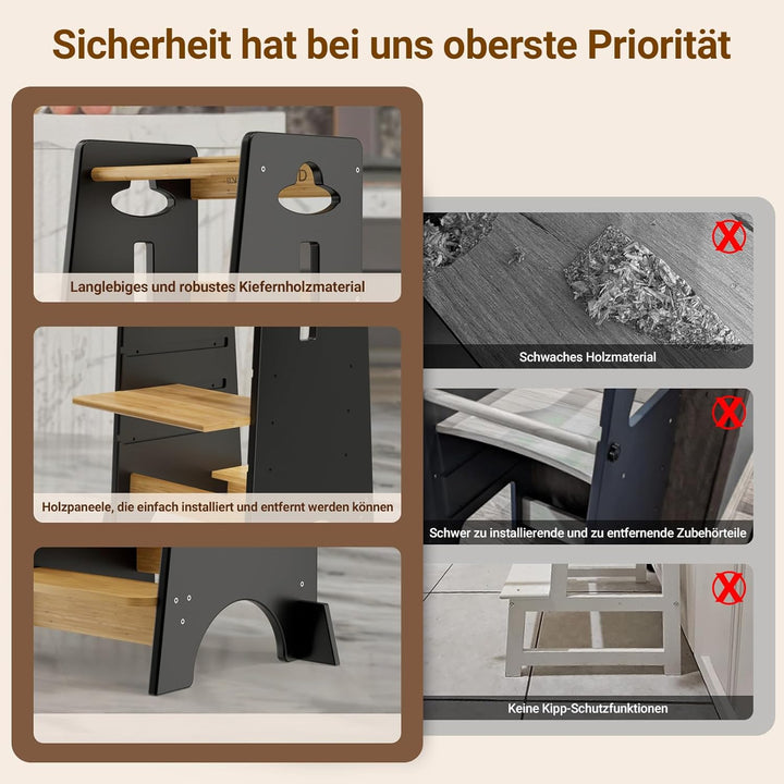COSYLAND Lernturm ab 1 Jahr - Höhenverstellbarer Learning Tower für Kinder (3-stufig) - Montessori L