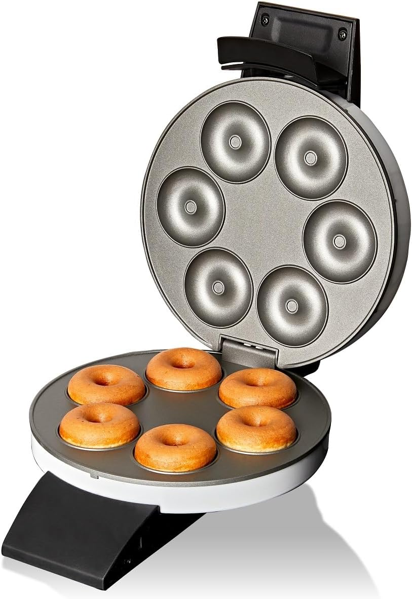 Cloer 6121 Donut Maker für 6 Mini-Donuts oder Bagels, Antihaftbeschichtung, rote Kontrollleuchte, pl
