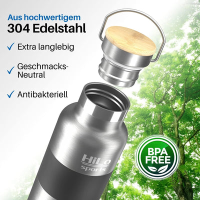 HiLo sports isolierte Trinkflasche Fahrrad Edelstahl 600ml - [Hält 12h warm & 24h kalt] Thermo Radfl