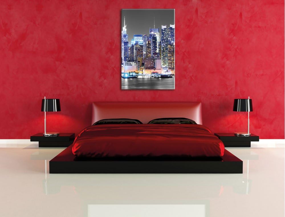 Pixxprint New Yorker Skyline bei Nacht als Leinwandbild/Grösse: 100x70 cm/Wandbild/Kunstdruck/fertig