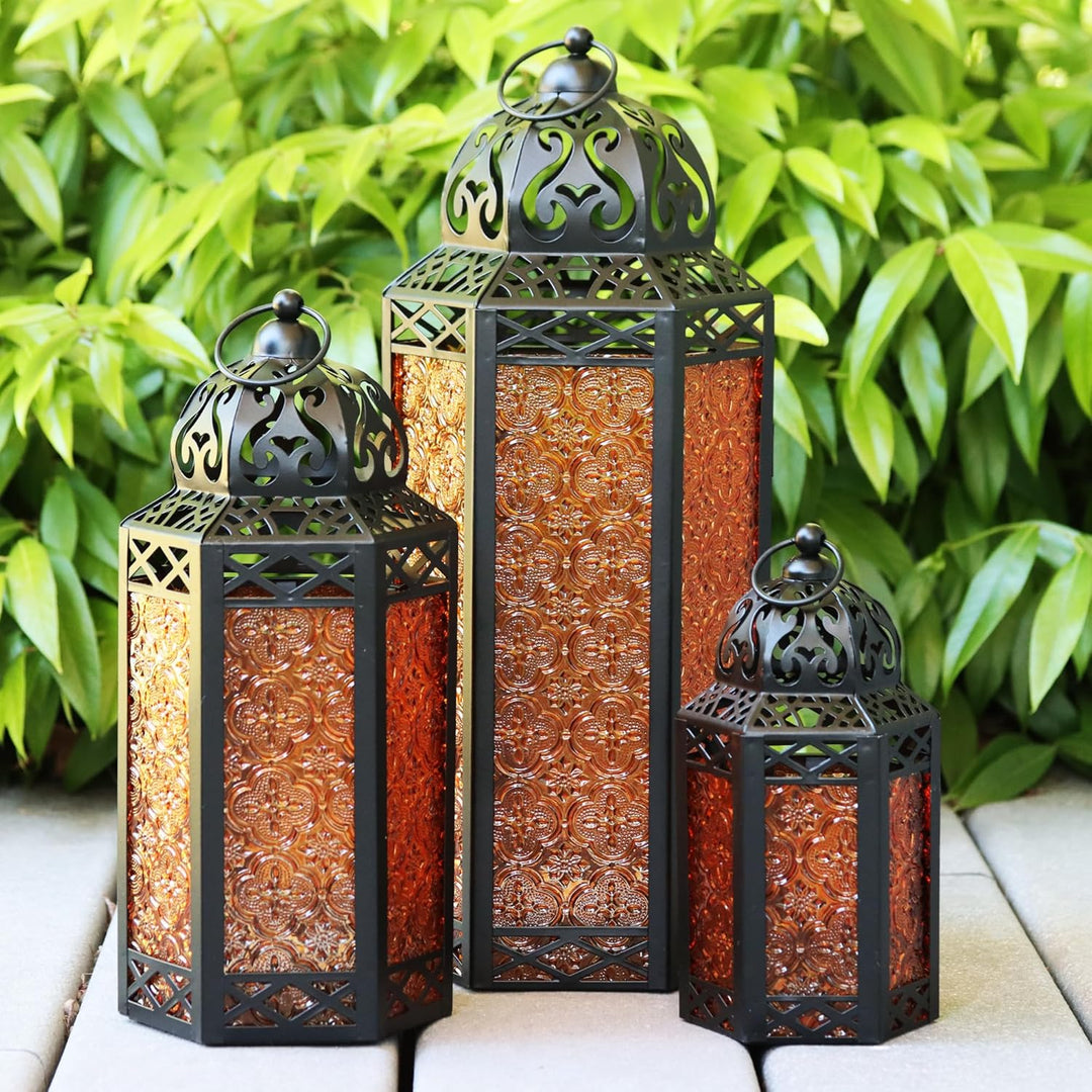 Dekorativer marokkanischer Metall-Kerzenlaternenhalter im 3er-Set für Ramadan, Inneneinrichtung, Aus