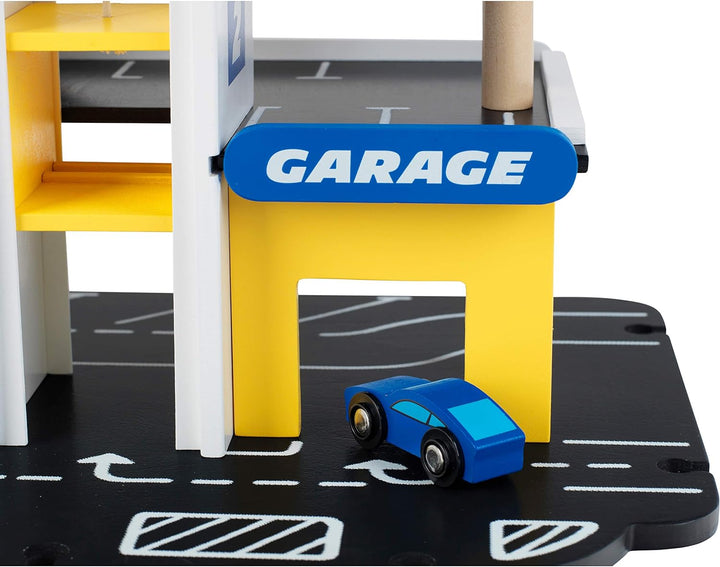 Klein Theo 3404 Michelin Parkhaus mit 3 Ebenen, Holz | Parkgarage inkl. 2 Autos u.v.m. | Kompatibel