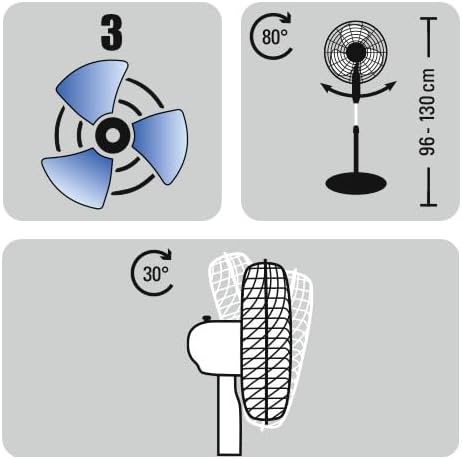 TROTEC Standventilator TVE 23 S – 50 Watt, oszillierend 80°, 3 Stufen, Ø 40 cm, höhenverstellbar, st