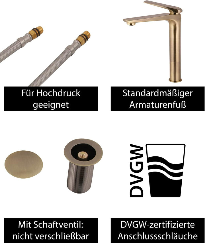 AquaSu 77006 4 Orva Waschtischarmatur, Bronze-Hoch, Bronze - Hoch
