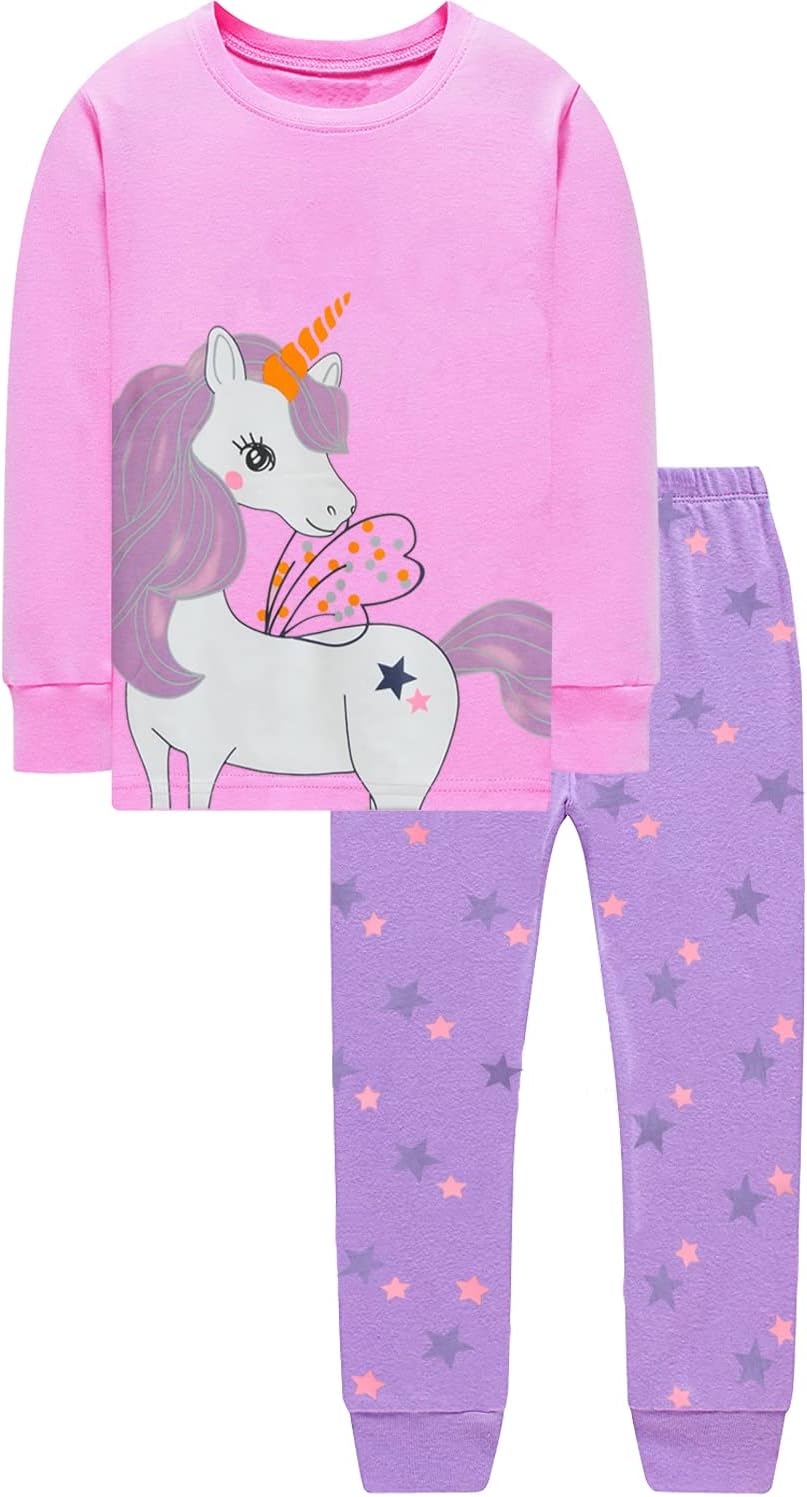 EULLA Kinder Mädchen Schlafanzüge Langarm Baumwolle Winter Pyjama Set Einhorn Prinzessin Dino Hase E