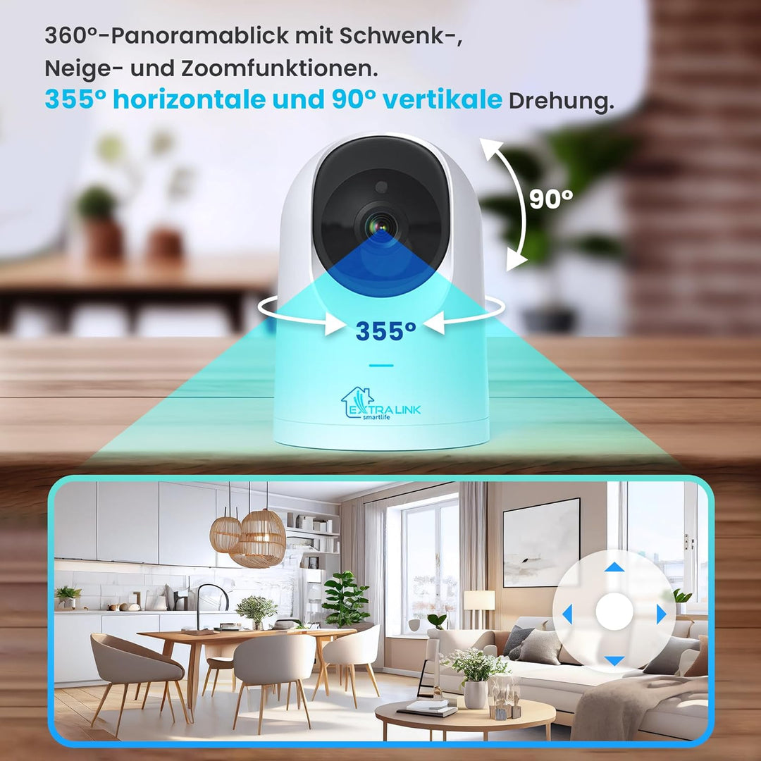 EXTRALINK Smart Life HomeEye Überwachungskamera innen, Kamera IP, PTZ drahtlose Kamera, 4MP, 360° Si
