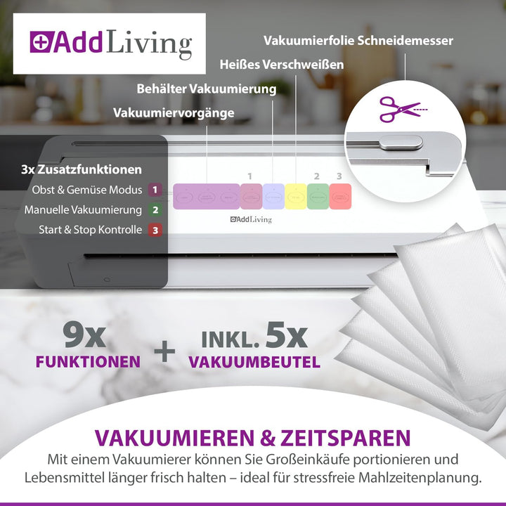 Vakuumierer | Vakuumiergerät für Lebensmittel | Inkl. 5 Vakuumbeutel (20 x 30 cm) | Vacuum Sealer Ma