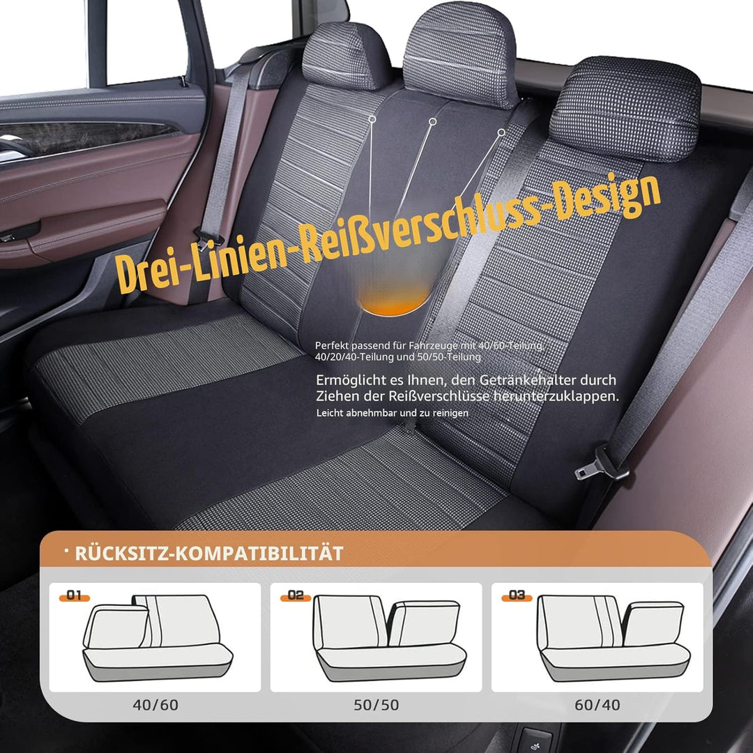 TOYOUN Autositzbezüge Full Set Universal Fit Jacquard Tuch Auto Sitzbezüge Set Grau Sitzbezüge Auto