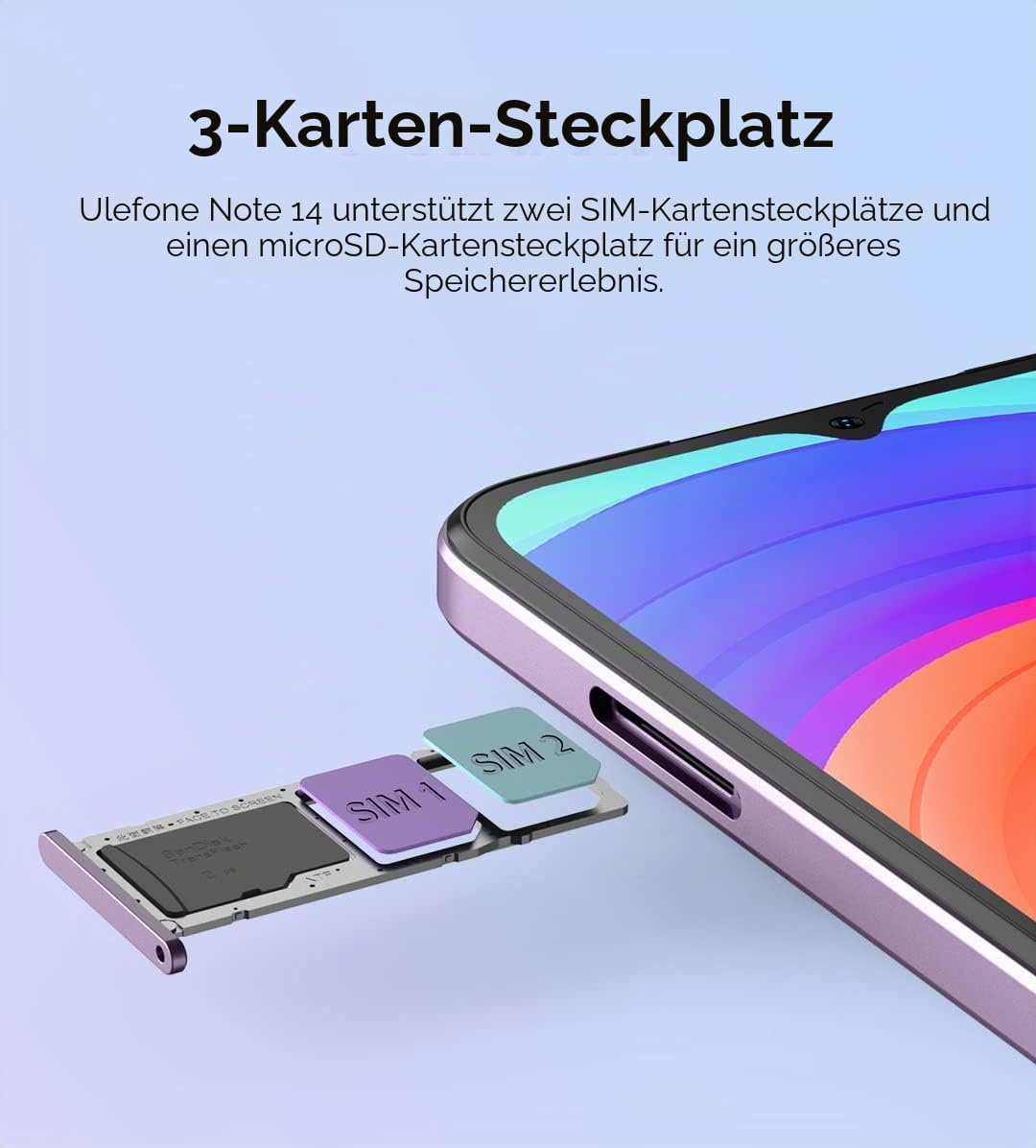 Ulefone Android 12 4G Smartphone ohne Vertrag Note 14(64GB), 3-Karten-Steckplatz, Quad Core 4GB+64GB