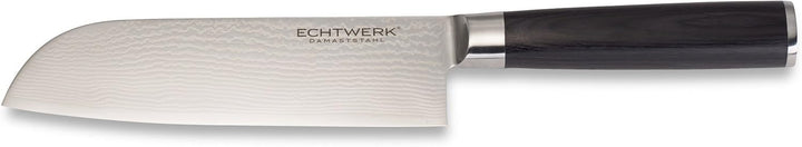 ECHTWERK Damastmesser Set 7tlg. Inkl. Magnet-Messerblock aus Holz & EW-DM-0360 Damastmesser Santokum