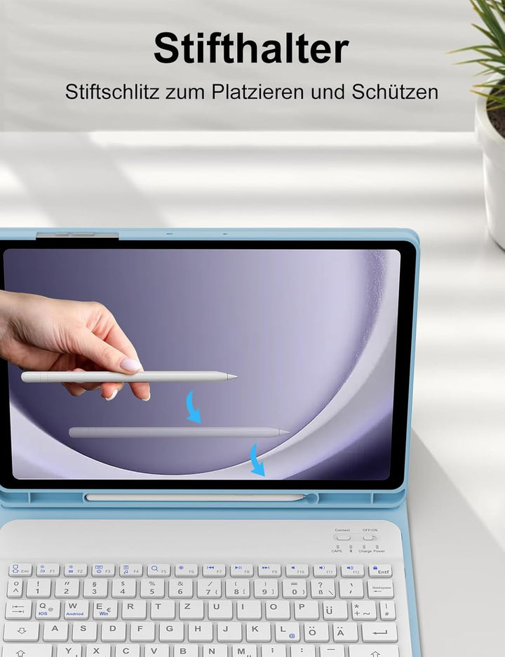 Hülle mit Tastatur für Samsung Galaxy Tab A9 Plus 11 Zoll 2023, QWERTZ Deutsche Magnetisch Abnehmbar