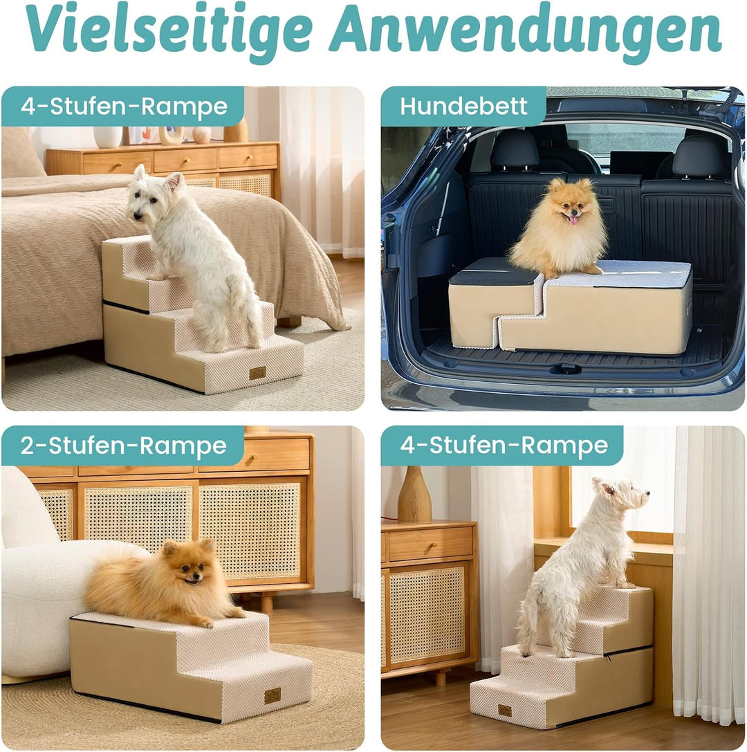 COZY KISS Hundetreppe 4 Stufen 45cm Hoch, 2-in-1 Hundetreppen für Kleine Hunde Alte Katzen, Faltbare