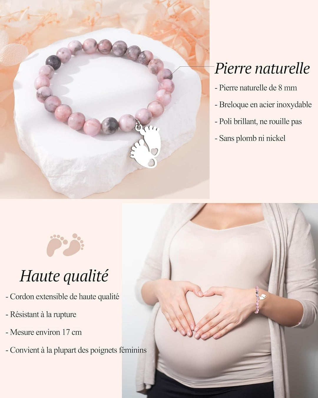 CheersLife Geschenke für Mama Werdende Mutter, Perlen Stein Armband, Mama Geschenk von Tochter Sohn,