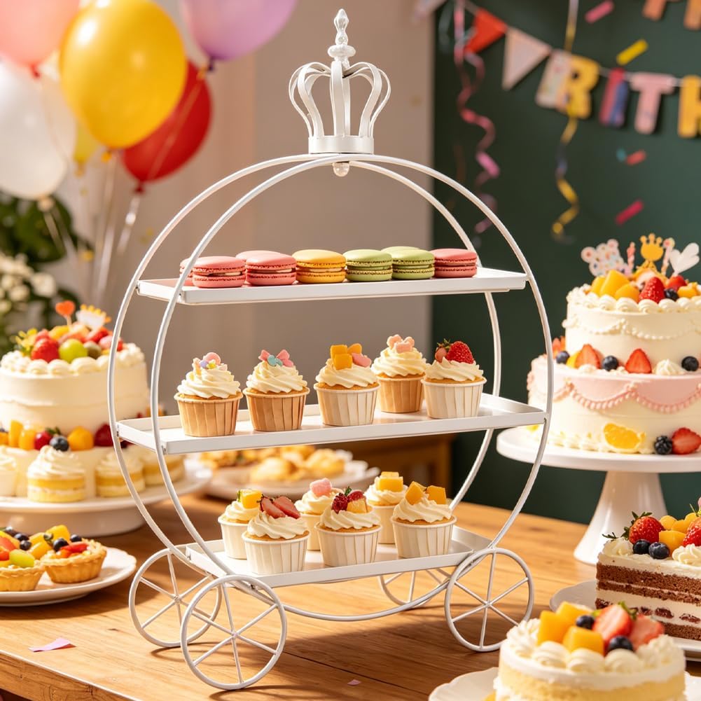 Cupcake-Ständer mit 3 Etagen, Eiserne Tabletts für Cupcakes, Donuts, Früchte, Gebäck, Dessert-Teller