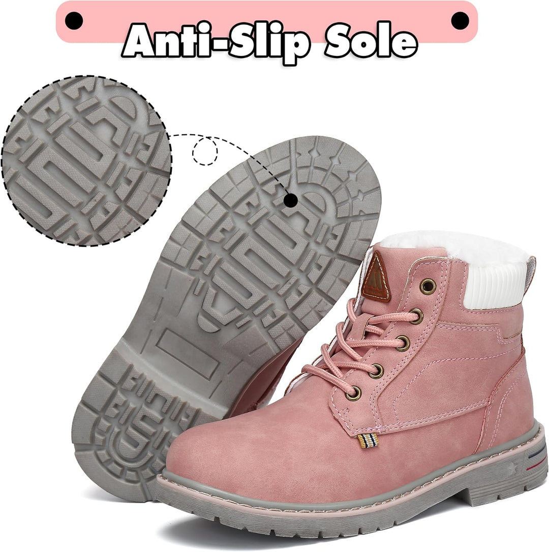 Mishansha Kinder Schnürstiefel Warme Gefüttert Winterschuhe für Jungen Mädchen Gr.24-38 27 EU Rosa,