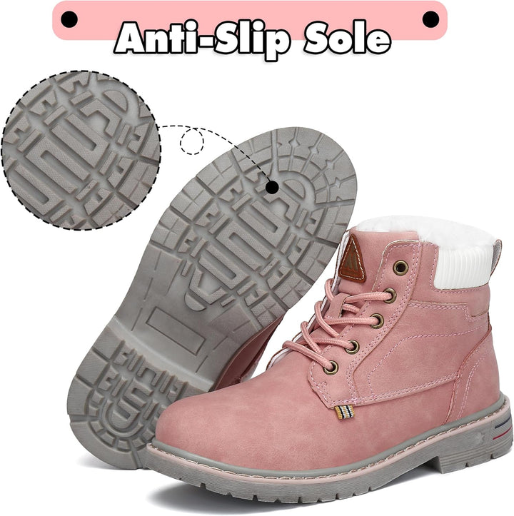 Mishansha Kinder Schnürstiefel Warme Gefüttert Winterschuhe für Jungen Mädchen Gr.24-38 36 EU Rosa,