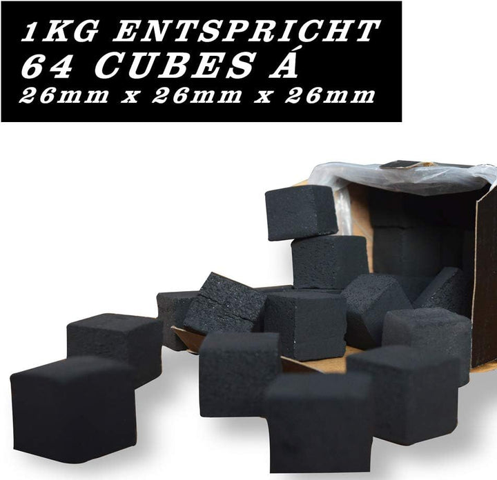 King Crocodile Kokosnuss Kohle mit langer Brenndauer I 26x26mm Nachhaltige Naturkohle I wenig Asche