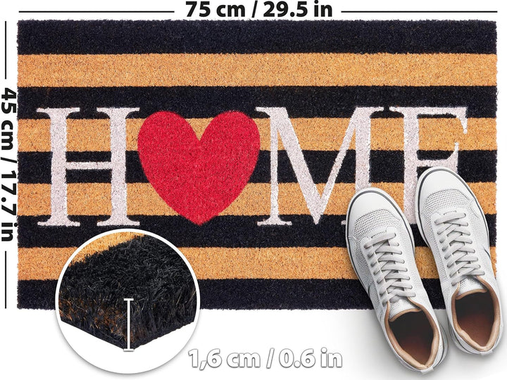 BRUBAKER Fussmatte für Aussen und Innen - Home mit Herz - 45 x 75 cm Schmutzfangmatte aus 100% Kokos