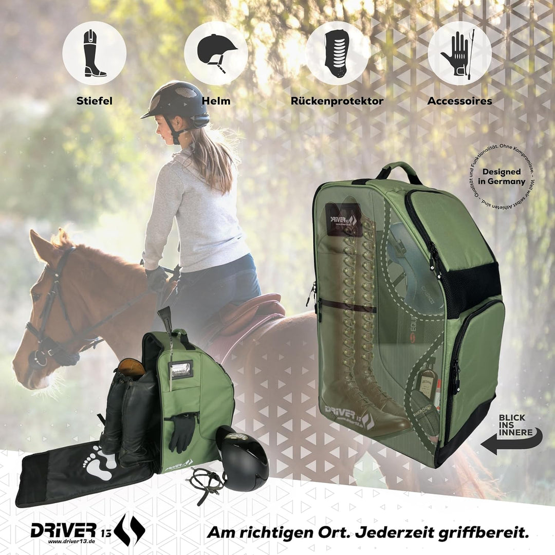 Driver13 Reitstiefelrucksack/Reitstiefeltasche/Stiefeletten Taschen Deluxe mit Helmfach für Reitstie
