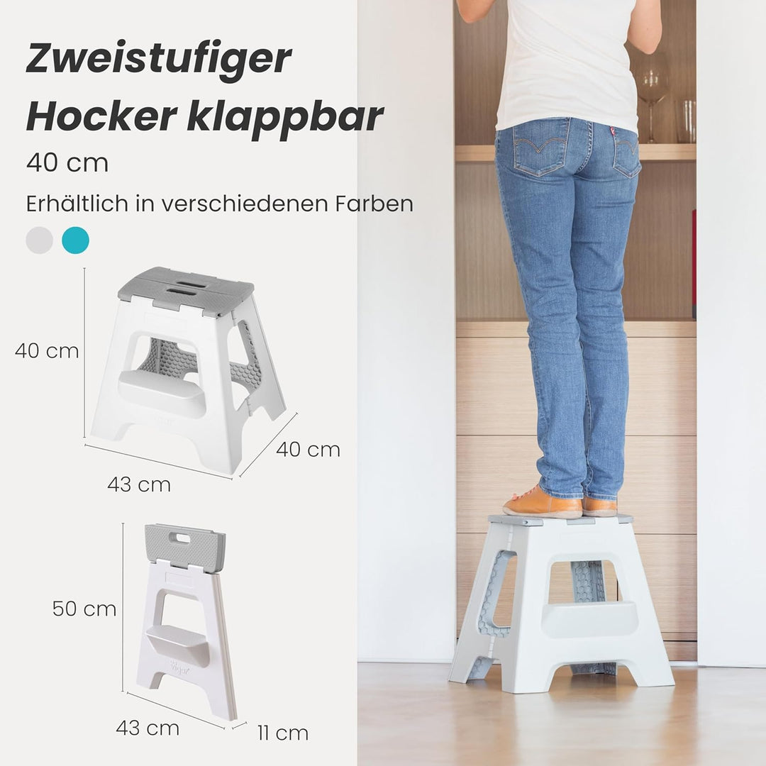 Vigar Compact zweistufiger Tritthocker klappbar 40 cm mit Griffen, Grau, 43x39x40 Grau 40 cm | doppi