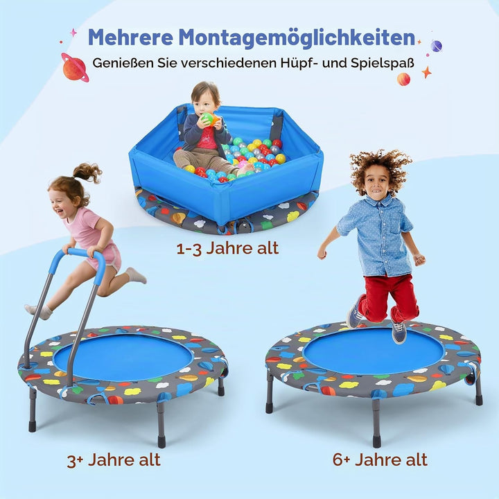Trampolin Kinder,Ø 93cm 3-in-1 Multifunktionstrampolin bis 150kg belastbar mit Bällebad und 100 Bäll
