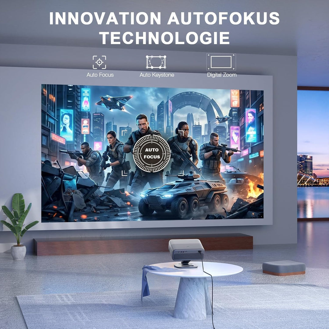 Smart Beamer 4K【Netflix-Fähig &amp; Dolby Audio】 VISSPL 3500 ANSI Video Projektor,Autofokus&amp;Trapezkorrek