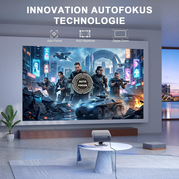 Smart Beamer 4K【Netflix-Fähig &amp; Dolby Audio】 VISSPL 3500 ANSI Video Projektor,Autofokus&amp;Trapezkorrek