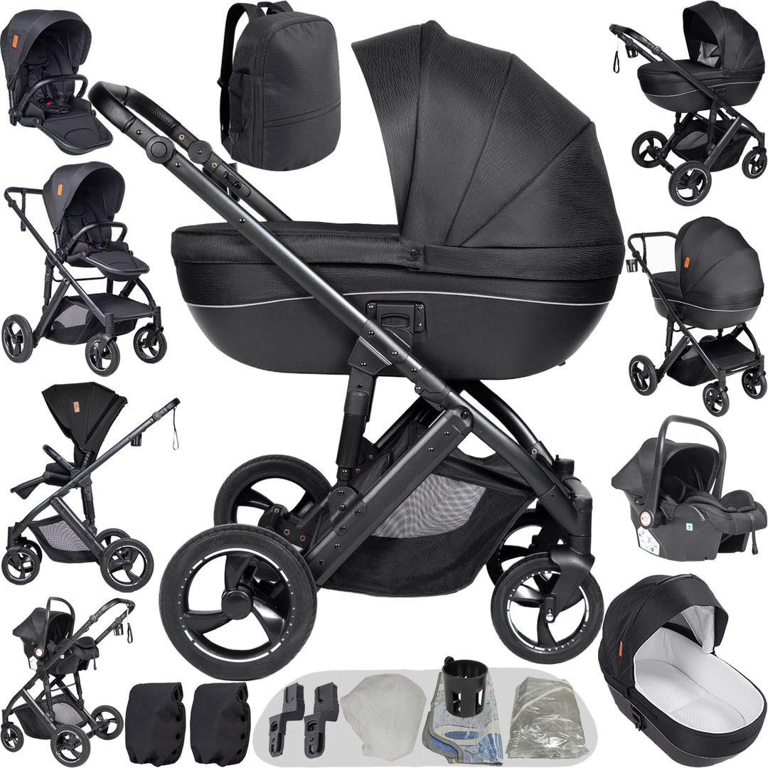 Kinderwagen 4 in 1, Buggy mit Umkehrbarem Zwei-Wege-Schub, Kombikinderwagen mit Faltbarem Tragbarem