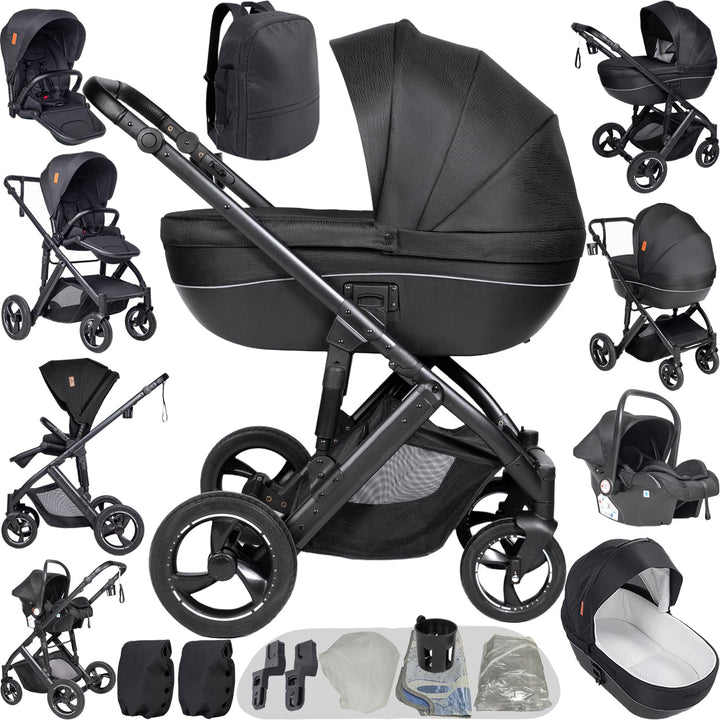 Kinderwagen 4 in 1, Buggy mit Umkehrbarem Zwei-Wege-Schub, Kombikinderwagen mit Faltbarem Tragbarem
