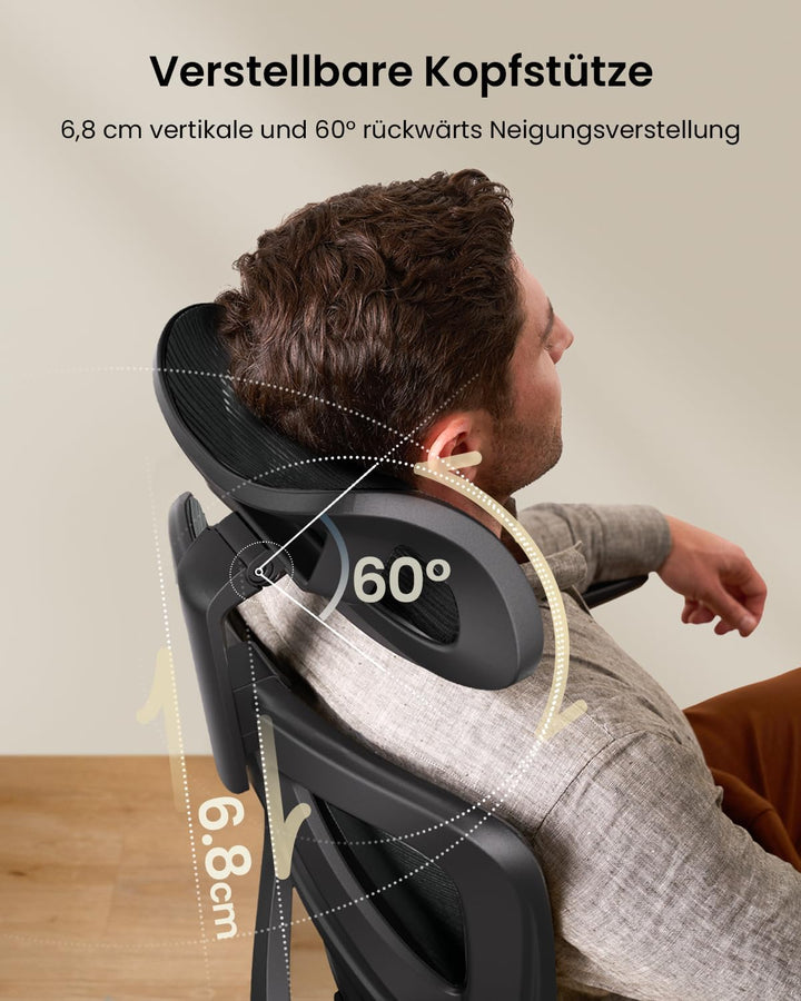 ProtoArc EC100 Bürostuhl Ergonomisch - Höherer Rücken Schreibtischstuhl mit Sitz aus 10CM Dicker Mes