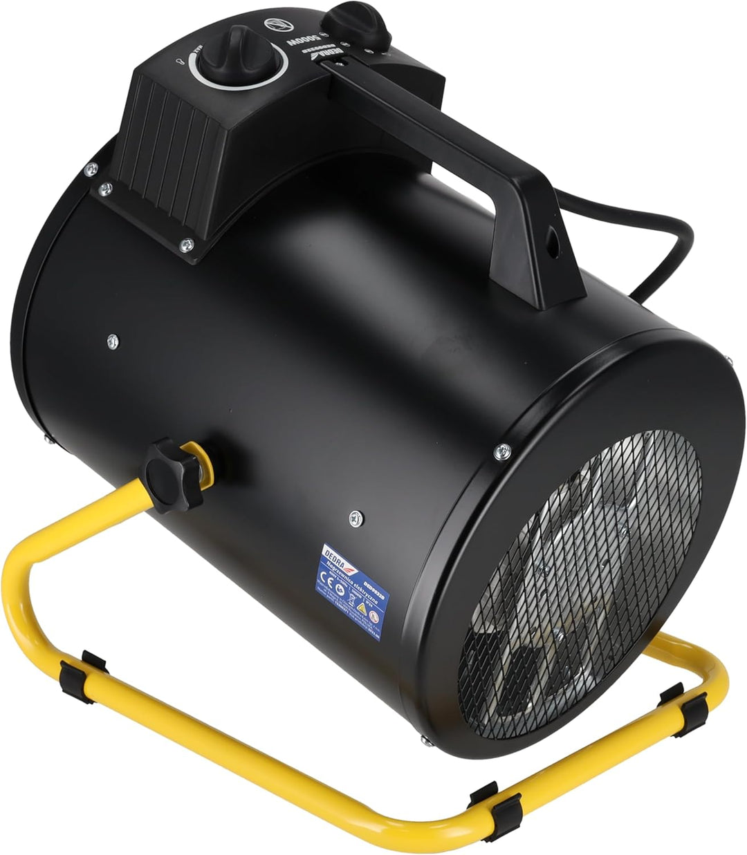 DEDRA Elektrischer Heizlüfter 5 kW, 400 V, rund, schwarz – für gut isolierte Räume, Thermostat, Über
