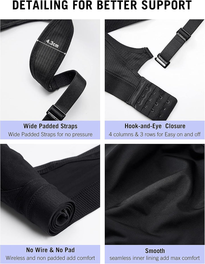 SYROKAN Damen Sport BH Starker Halt Verstellbar Träger Gekreuzt Rücken Ohne Bügel Lauf Fitness Yoga