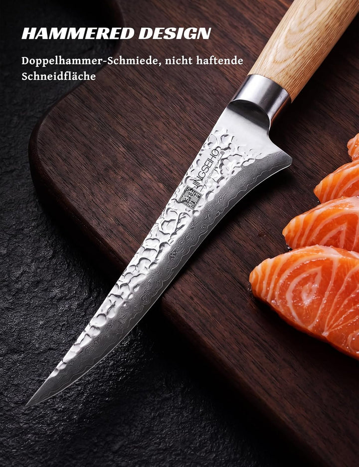 Japanisches Filetiermesser Scharf für Fisch &amp; Fleisch, 67-Lagen Damaststahl SGS Geprüft mit VG-10