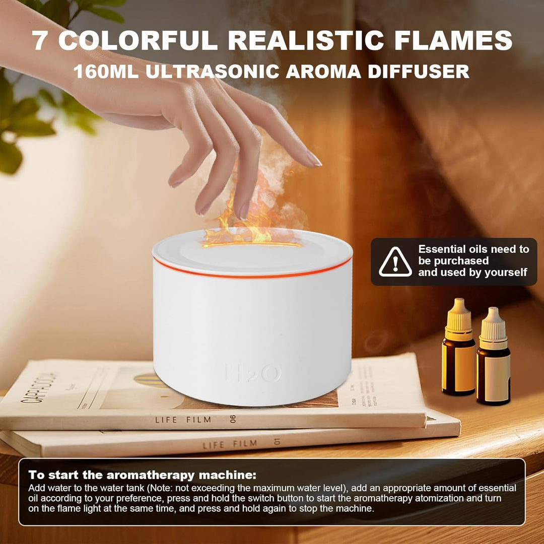 Vulkan Luftbefeuchter Flammen Aroma Diffusor: 160 ml Ultra-Leiser Kaltnebel-Diffusor mit 7 Flammenef