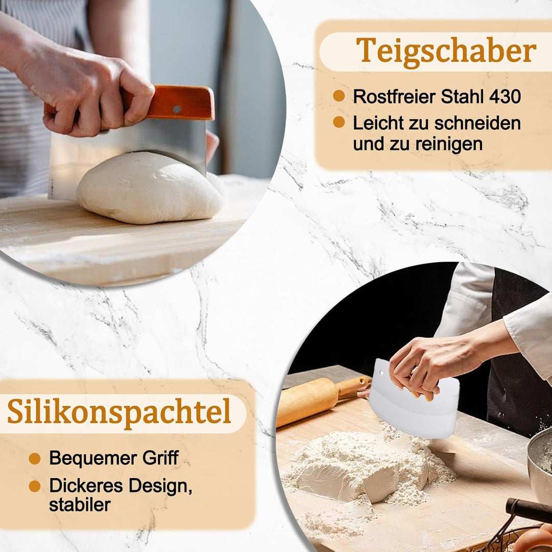Foonary Gärkörbchen Sauerteig Starter Set 12-teilig-Sauerteig Starter Kit mit 2 Gärkörbchen (23+25cm