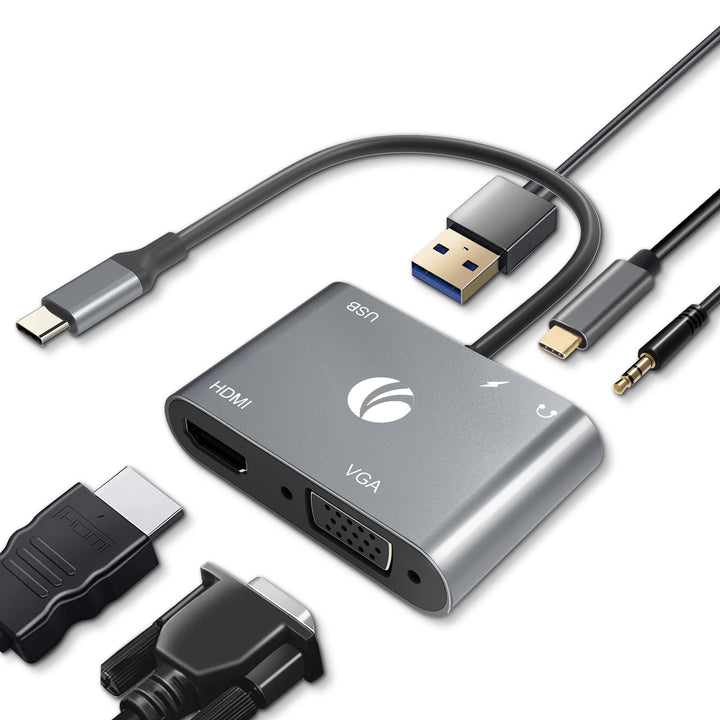 VCOM USB C zu HDMI VAG Adapter, 5-in-1 Typ C Hub mit 4K HDMI, 1080P VGA, 100W PD -Aufladung, USB 3.0