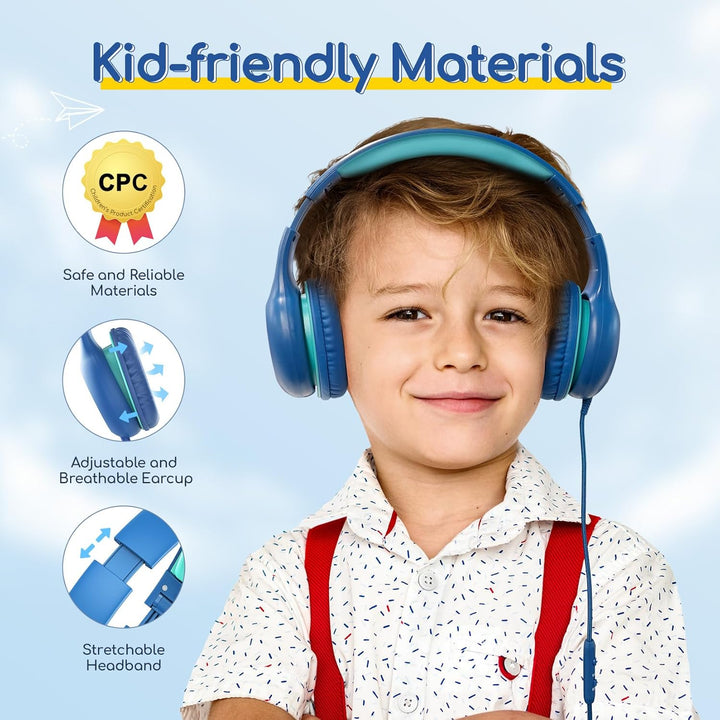 EarFun Kinder Kopfhörer, Kopfhörer Kinder mit Kabel, 85/94dB Lautstärkenbegrenzer, Faltbare, Einstel