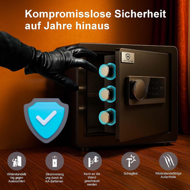 EXTRALINK Tresor für Zuhause – Elektronischer Safe mit Touchscreen, Doppelalarm, Feuerfest, Wandmont