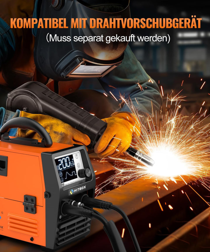 HITBOX Fülldraht Schweissgerät ohne Gas, 200A 230V Fülldraht Schweissgerät 4-in-1 Funktion Gasloses
