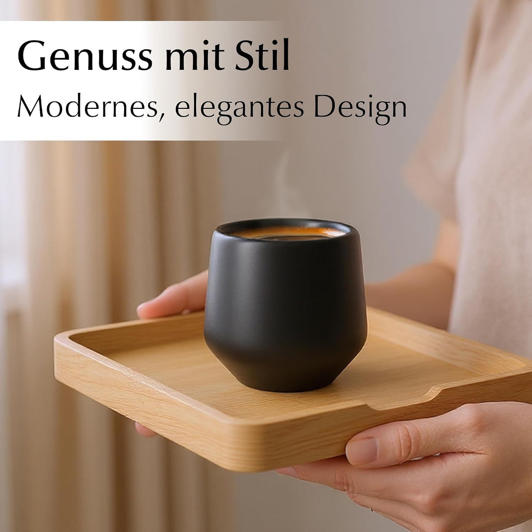 MIAMIO - Espressotassen/Mokkatassen, Keramik (4×90ml) - Luxe (Schwarz) | Keramik Espressotassen ohne