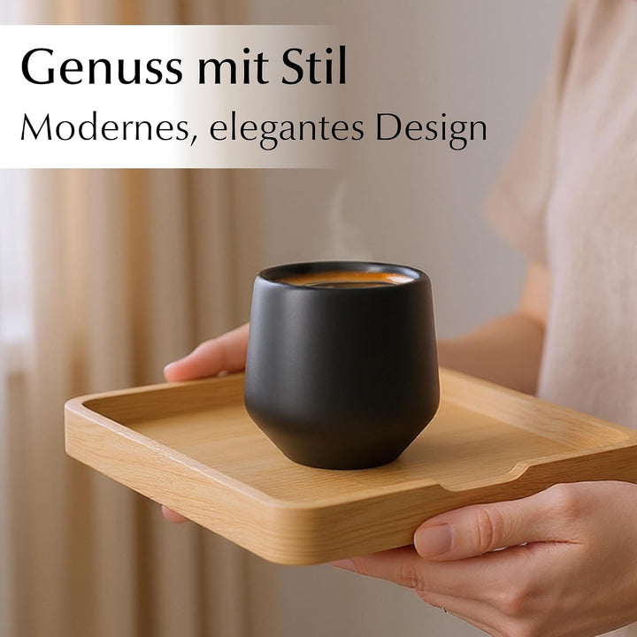 MIAMIO - Espressotassen/Mokkatassen, Keramik (4×90ml) - Luxe (Schwarz) | Keramik Espressotassen ohne