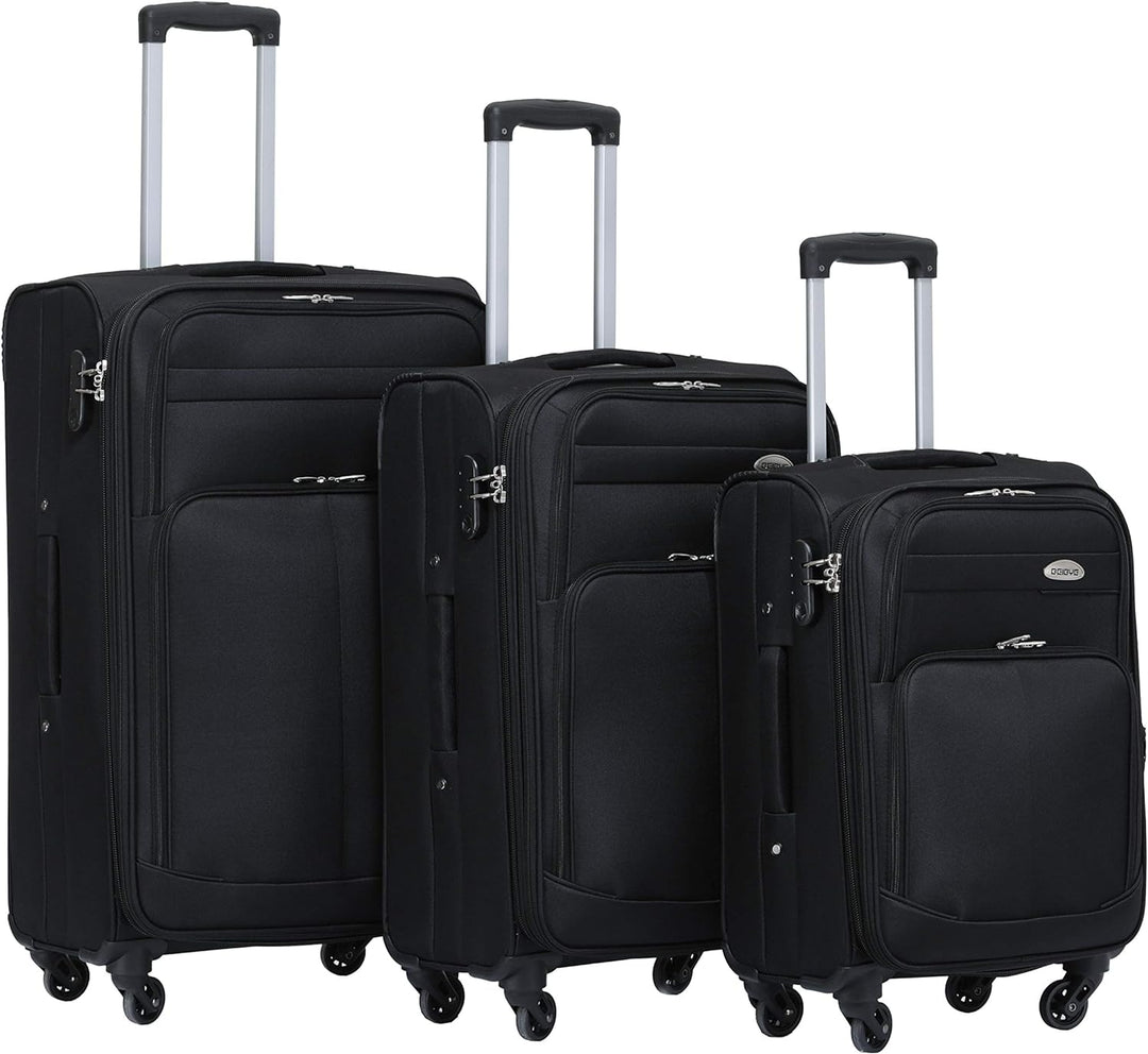 BEIBYE Kofferset Trolley Gepäckset Stoff Dehnungsfuge Koffer Reisekoffer (Schwarz)