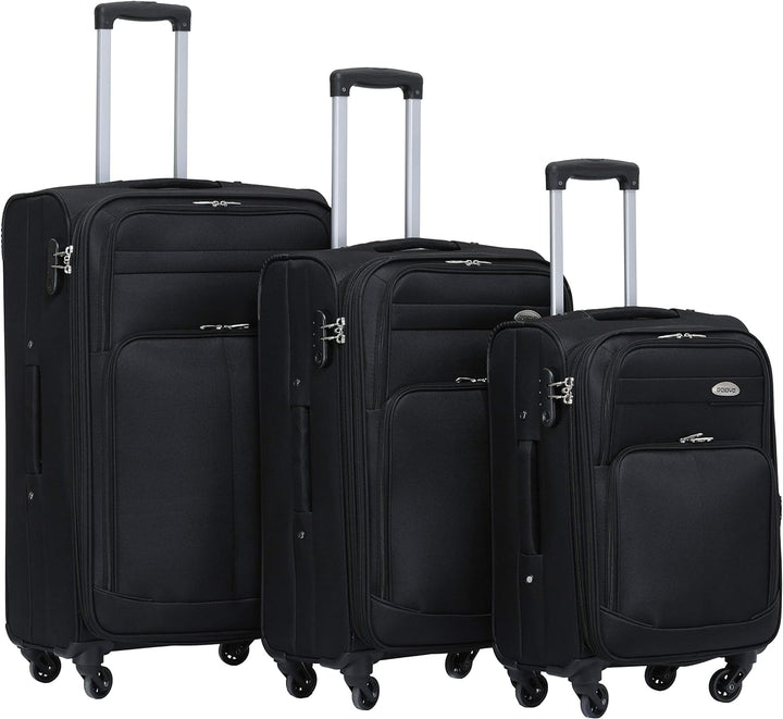 BEIBYE Kofferset Trolley Gepäckset Stoff Dehnungsfuge Koffer Reisekoffer (Schwarz)