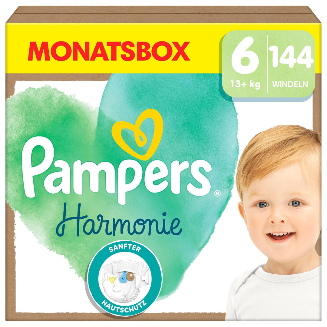Pampers Harmonie Windeln Grösse 6, 144 Windeln, 13kg+, sanfter Hautschutz mit 100Prozent Pampers Sch