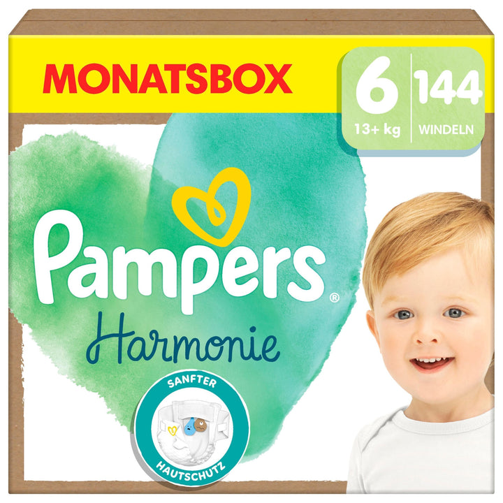 Pampers Harmonie Windeln Grösse 6, 144 Windeln, 13kg+, sanfter Hautschutz mit 100Prozent Pampers Sch