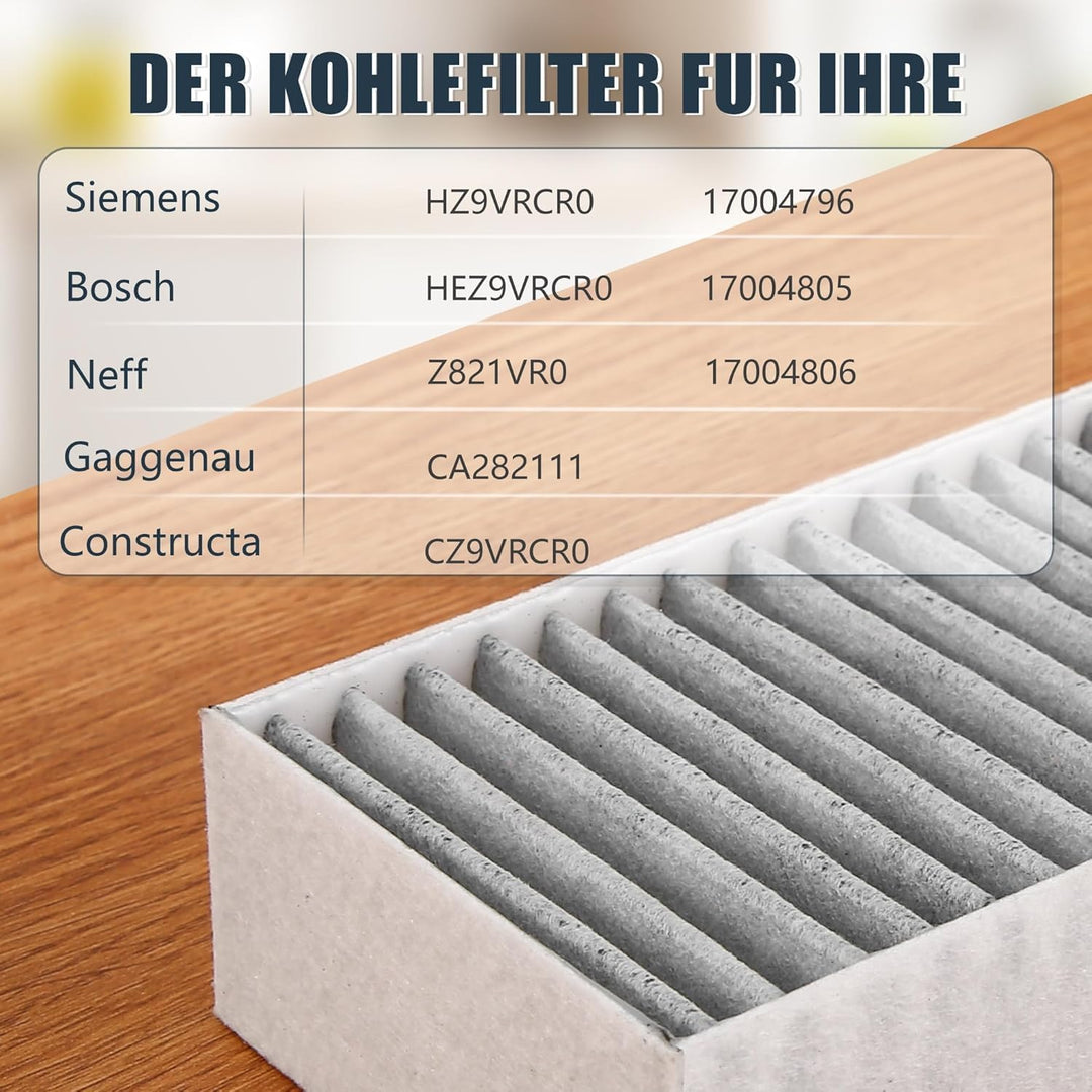 4 Stück Dunstabzugshaube Aktivkohlefilter für Bosch HEZ9VRCR0 / Siemens HZ9VRCR0 / Neff Z821VR0 / Ga