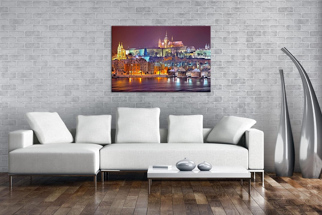 deyoli erhellendes Prag bei Nacht Format: 60x40 als Leinwand, Motiv fertig gerahmt auf Echtholzrahme