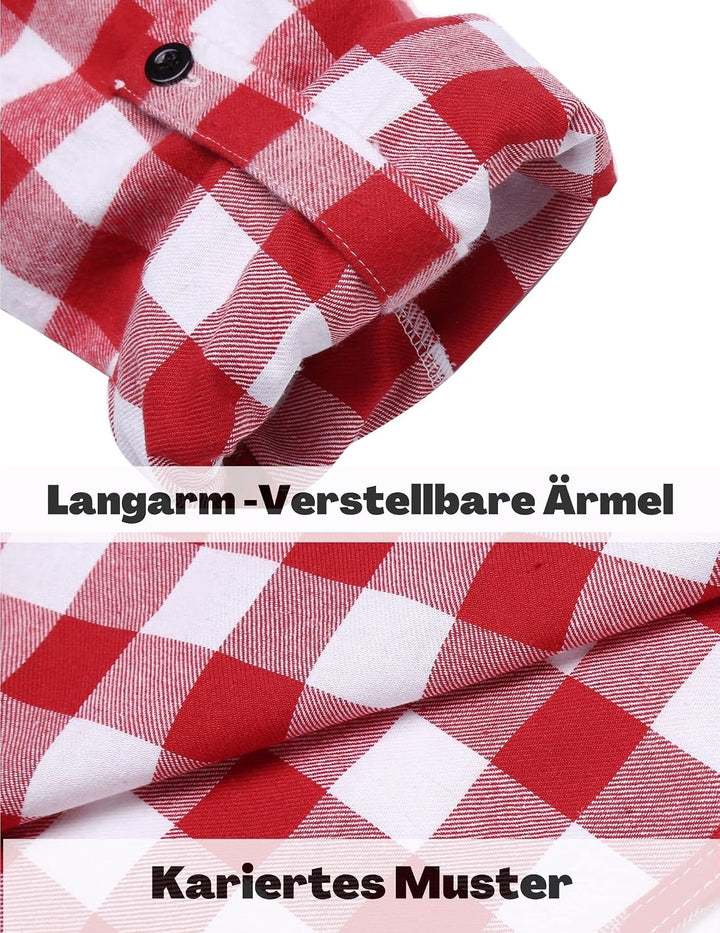 UNibelle Damen Karierte Hemd Langarm Trachtenbluse Oktoberfest Bluse Karo Hemdjacke Baumwolle Hemdbl