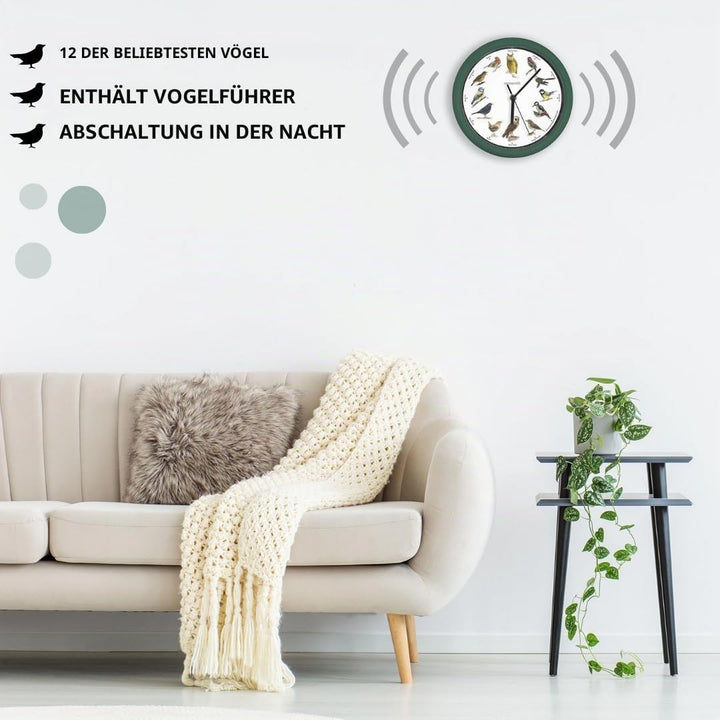 Wanduhr mit Vogelstimmen STARLYF Birdsong Clock, Wanduhr mit echten Klängen von 12 verschiedenen Vög