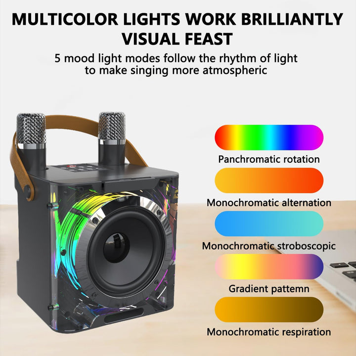 Karaoke Maschine mit 2 Mikrofonen, Tragbare Bluetooth Lautsprecher Box für Erwachsene und Kinder, Ka